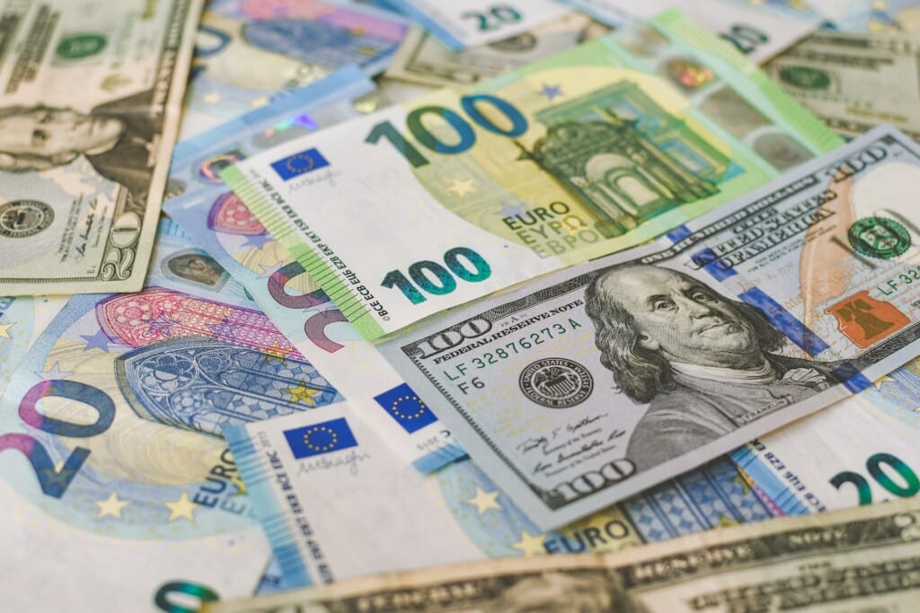 Pile of money in different currencies