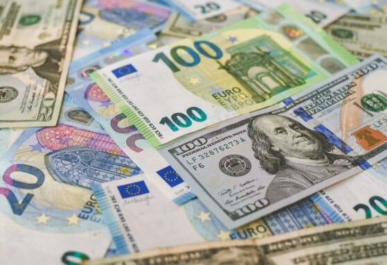 Pile of money in different currencies