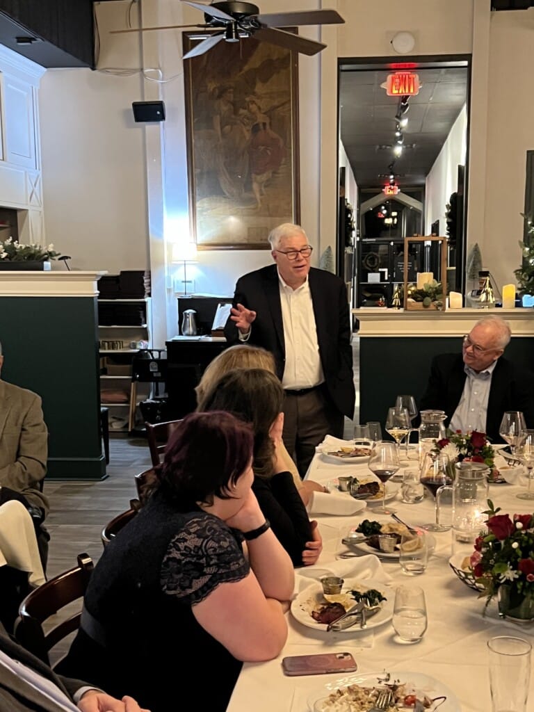 Harold speaks at his retirement dinner