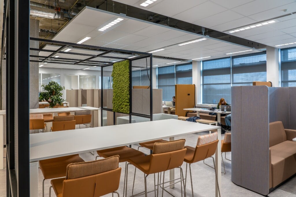 View of open space office with bright and clean aesthetic