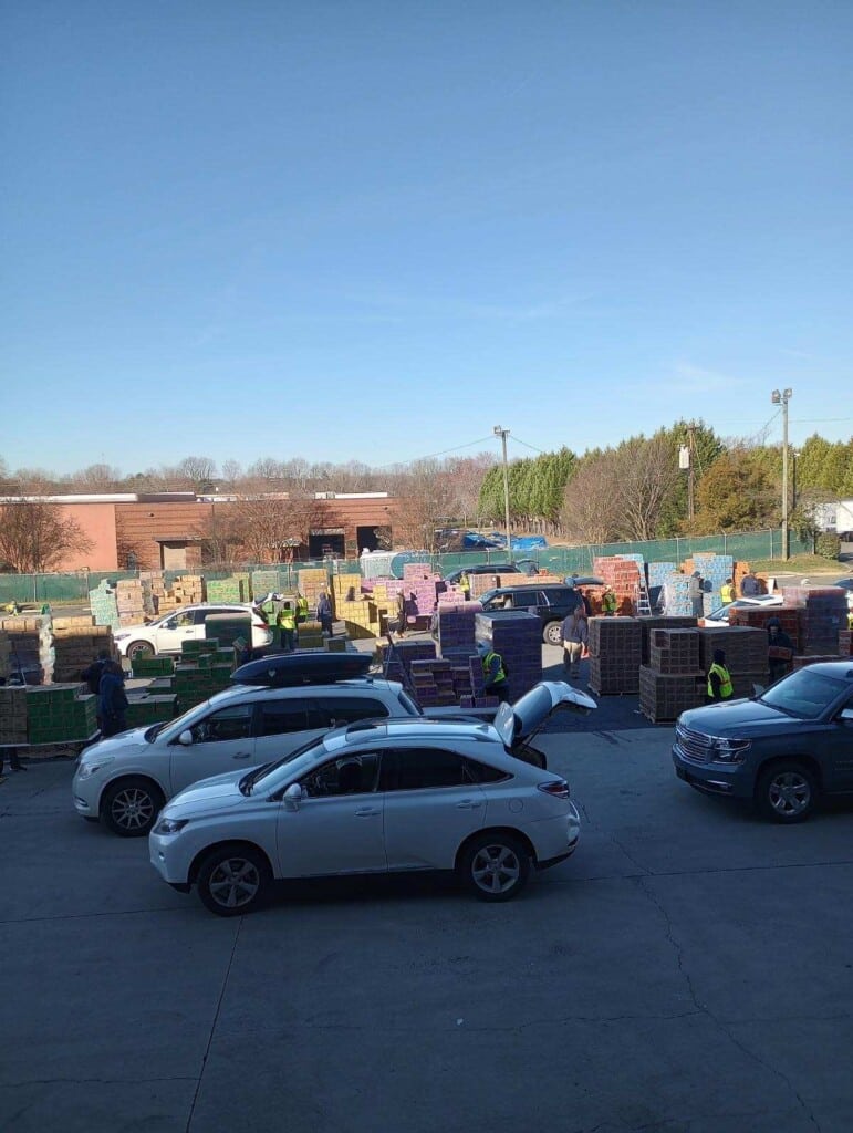 Vehicles on-site during the Girl Scout cookie distribution event