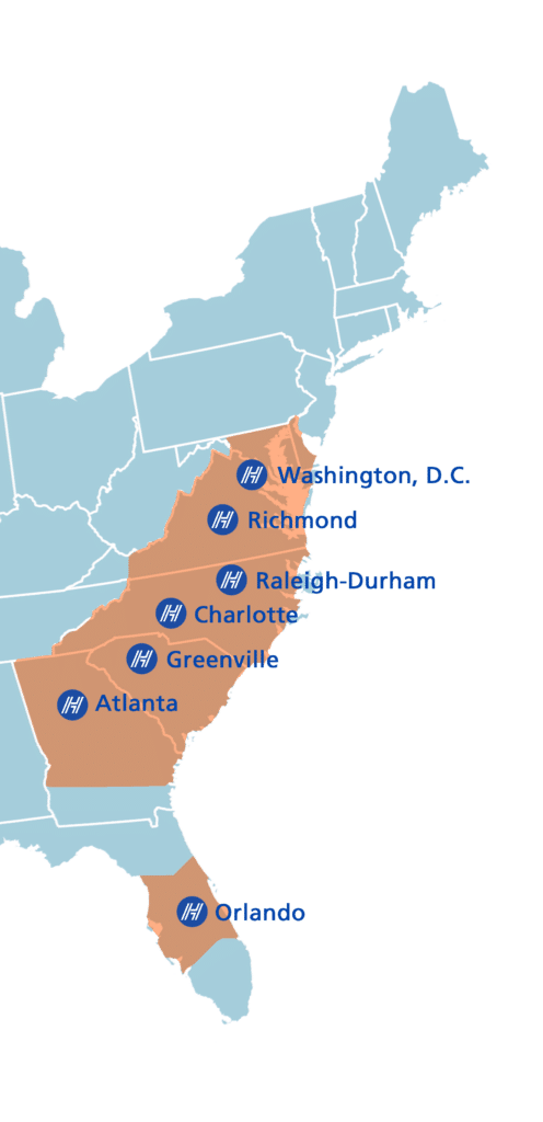 Heat map showing Hilldrup's coverage areas