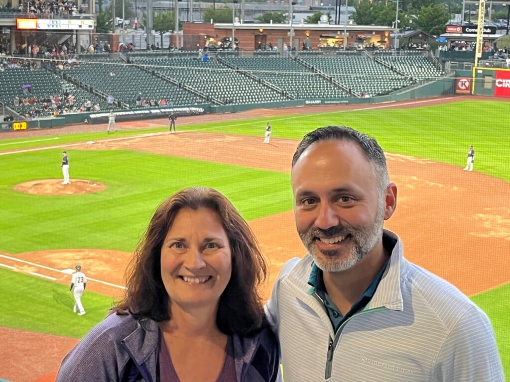 Terry Reiter and Joe Dudek at Truist Field. 