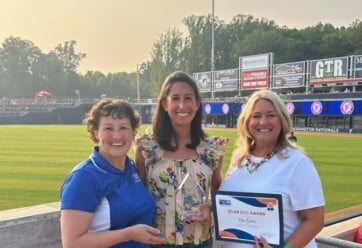 Janel Donohue with Jordan McDaniel Hinkebein and Onie Girton at FredNats Stadium.