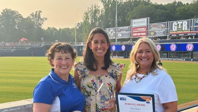 Janel Donohue with Jordan McDaniel Hinkebein and Onie Girton at FredNats Stadium.