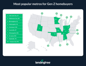 map of popular cities for Gen Z