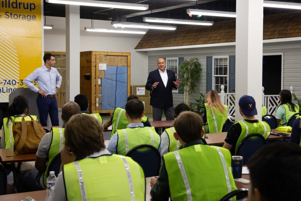Hilldrup President and CEO, Charles W. McDaniel speaks to UVA students in the Training Room. 