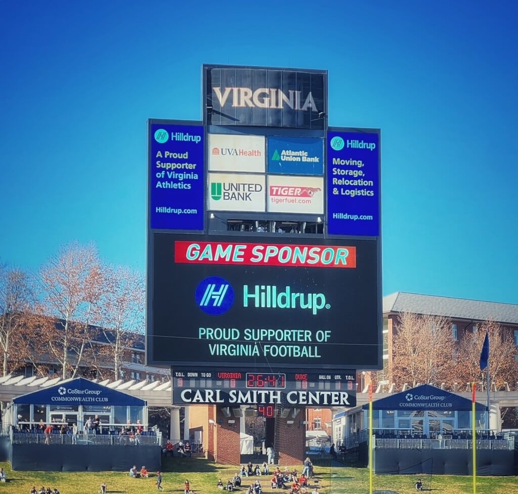 Hilldrup was a sponsor of UVA's 11/18 game and our logo was presented on the big screen. 