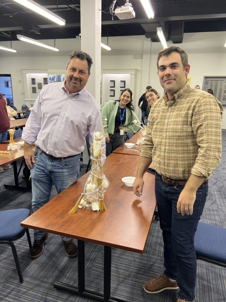 George Roth and Matt Caler during RUW kickoff week during the tower building challenge. 