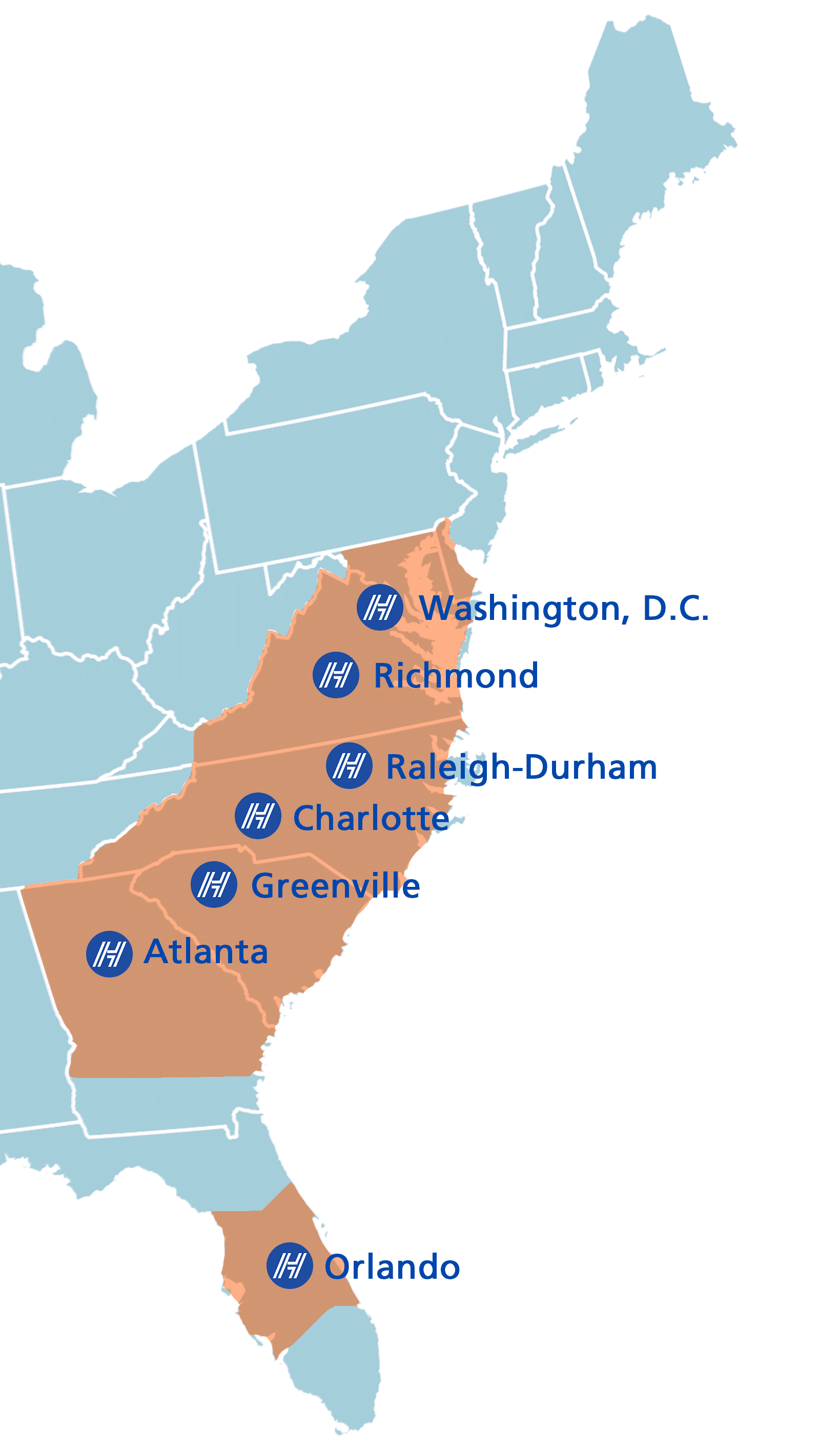 Heat map showing Hilldrup's coverage areas