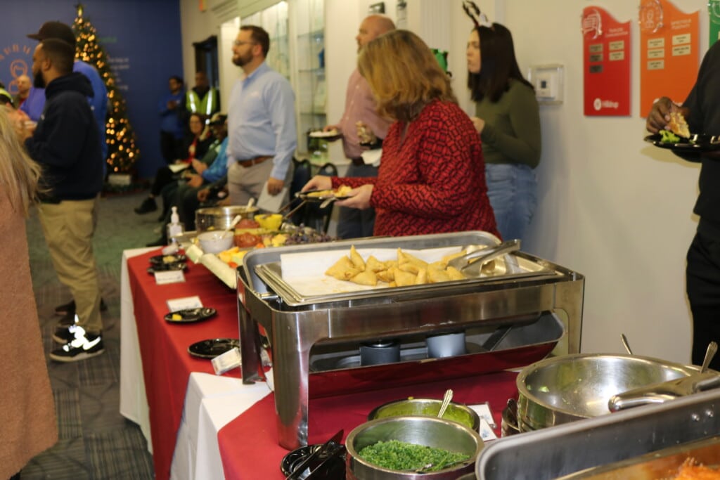 Spread of food at Hilldrup's holiday party. 