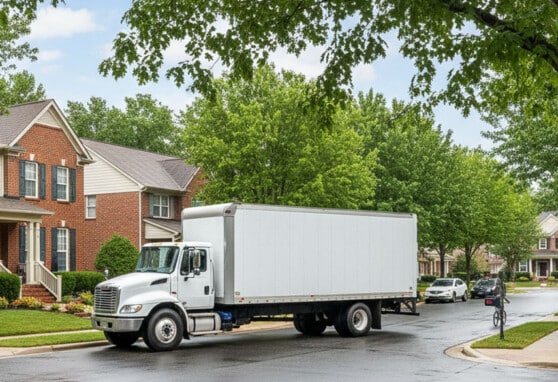 Image of a Straight Truck Delivering to a Home