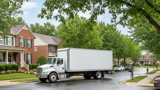 Image of a Straight Truck Delivering to a Home