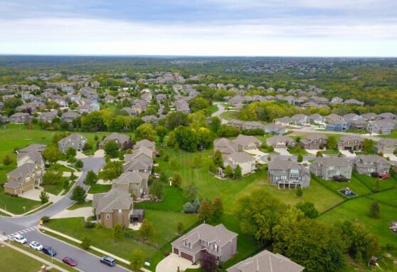 neighborhood with large houses and yards