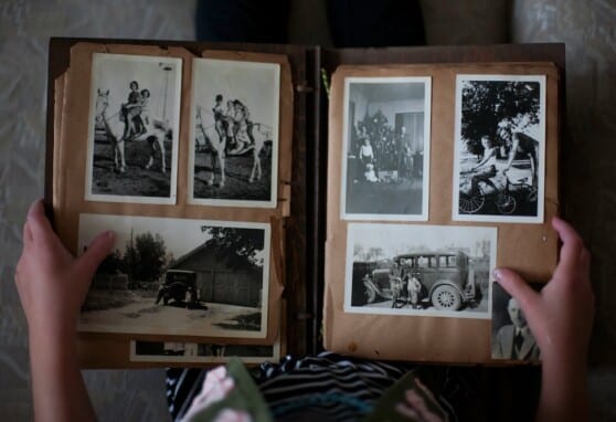 Family photo album with black and white pictures