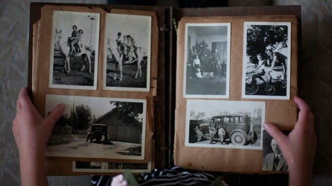 Family photo album with black and white pictures