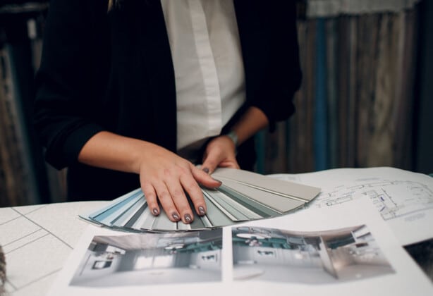 Interior designer picking out colors for new project.