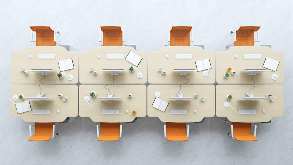 Overhead view of modern office furniture.