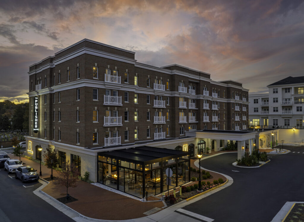 Exterior of The Publisher hotel in downtown Fredericksburg
